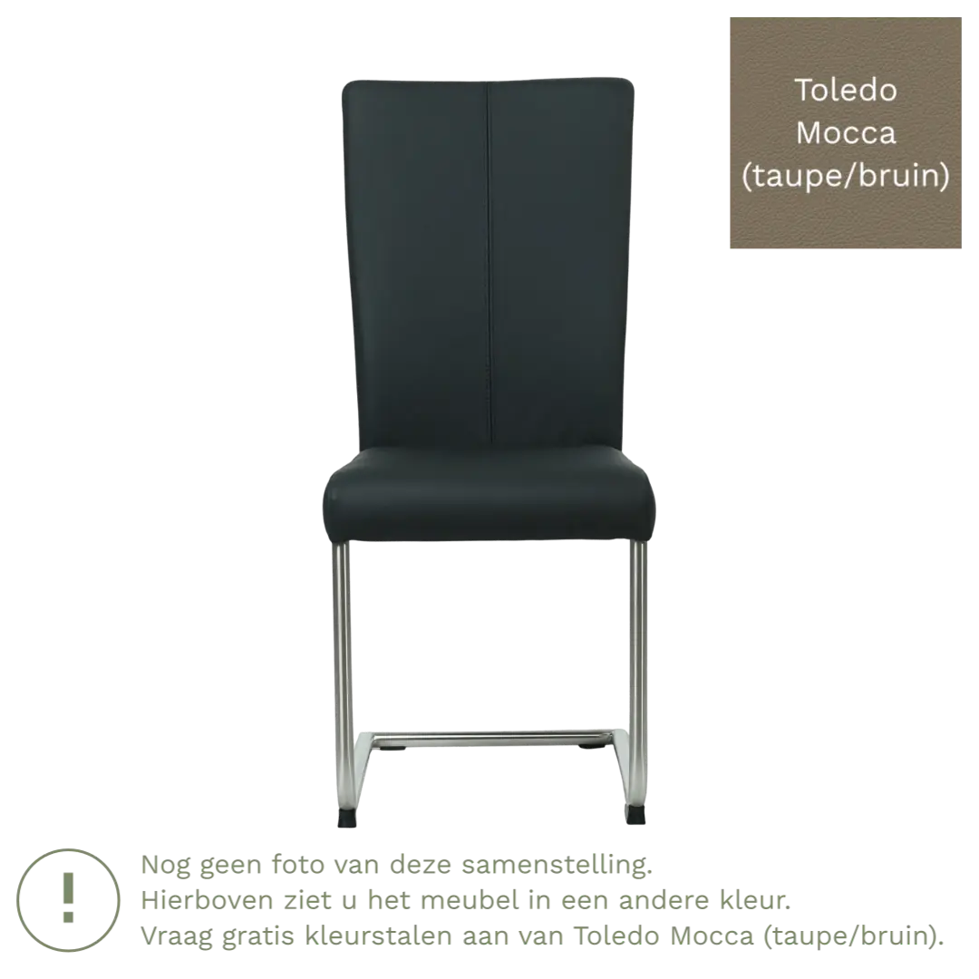 afbeelding van Leren eetkamerstoel Dry - Toledo Mocca (taupe/bruin) - Sledepoot staal rond RVS