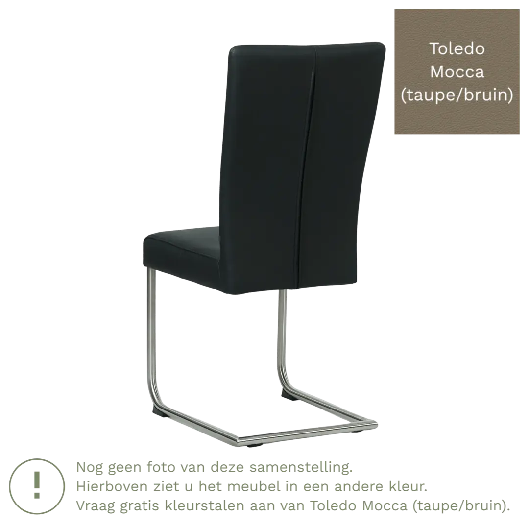 afbeelding van Leren eetkamerstoel Dry - Toledo Mocca (taupe/bruin) - Sledepoot staal rond RVS