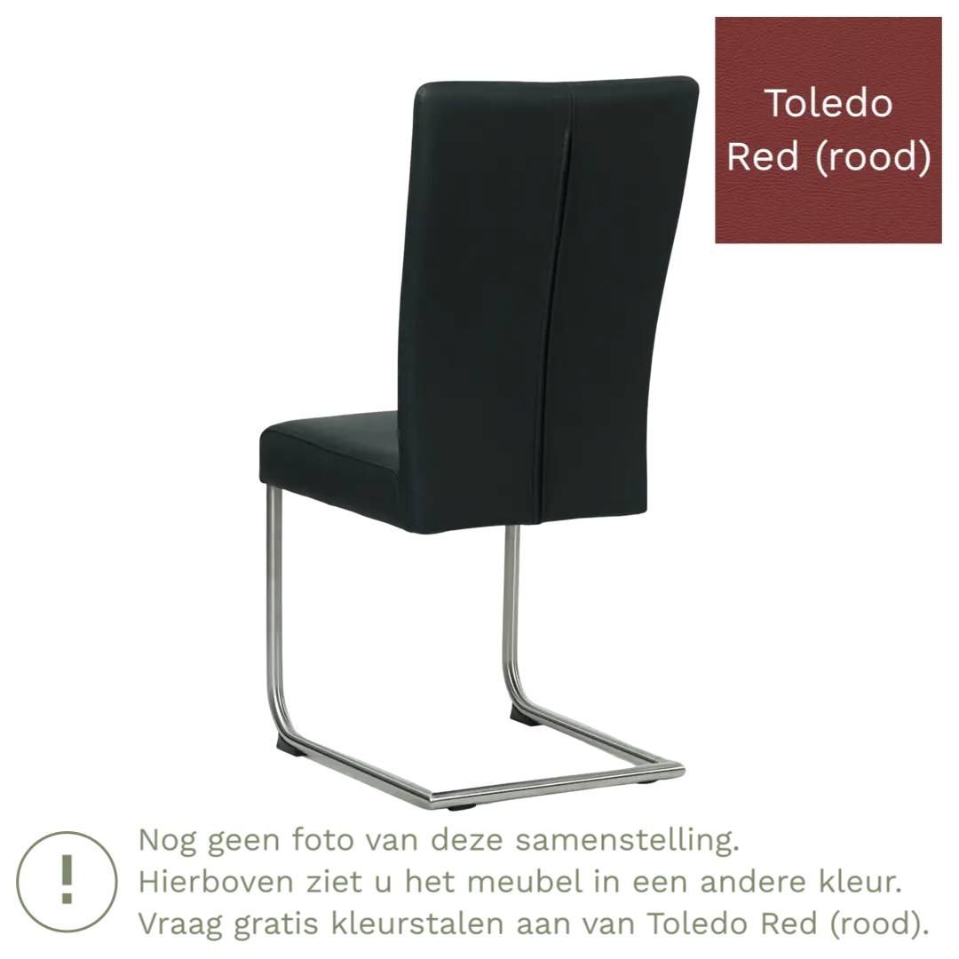 afbeelding van Leren eetkamerstoel Dry - Toledo Red (rood) - Sledepoot staal rond RVS