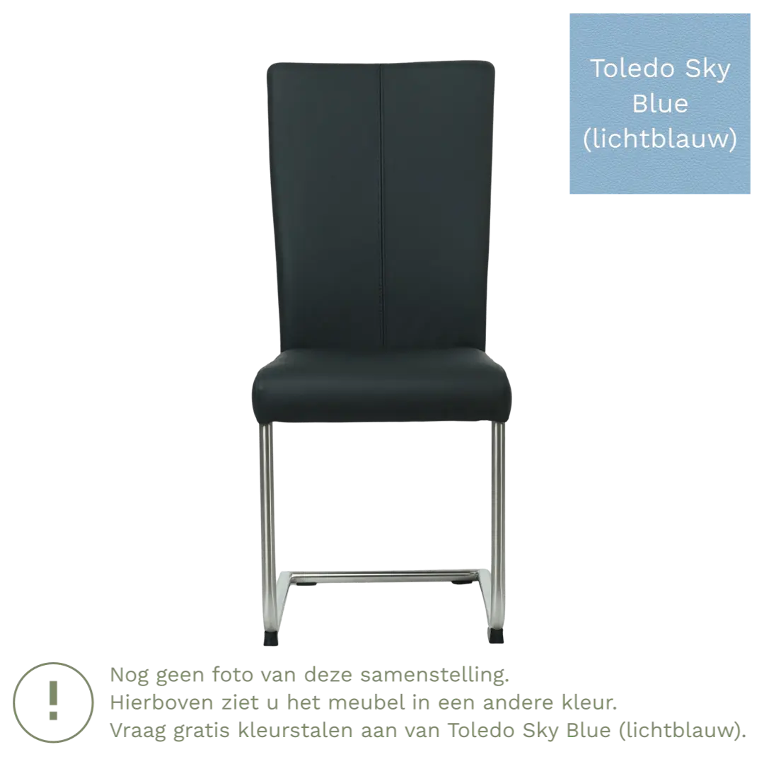 afbeelding van Leren eetkamerstoel Dry - Toledo Sky Blue (lichtblauw) - Sledepoot staal rond RVS