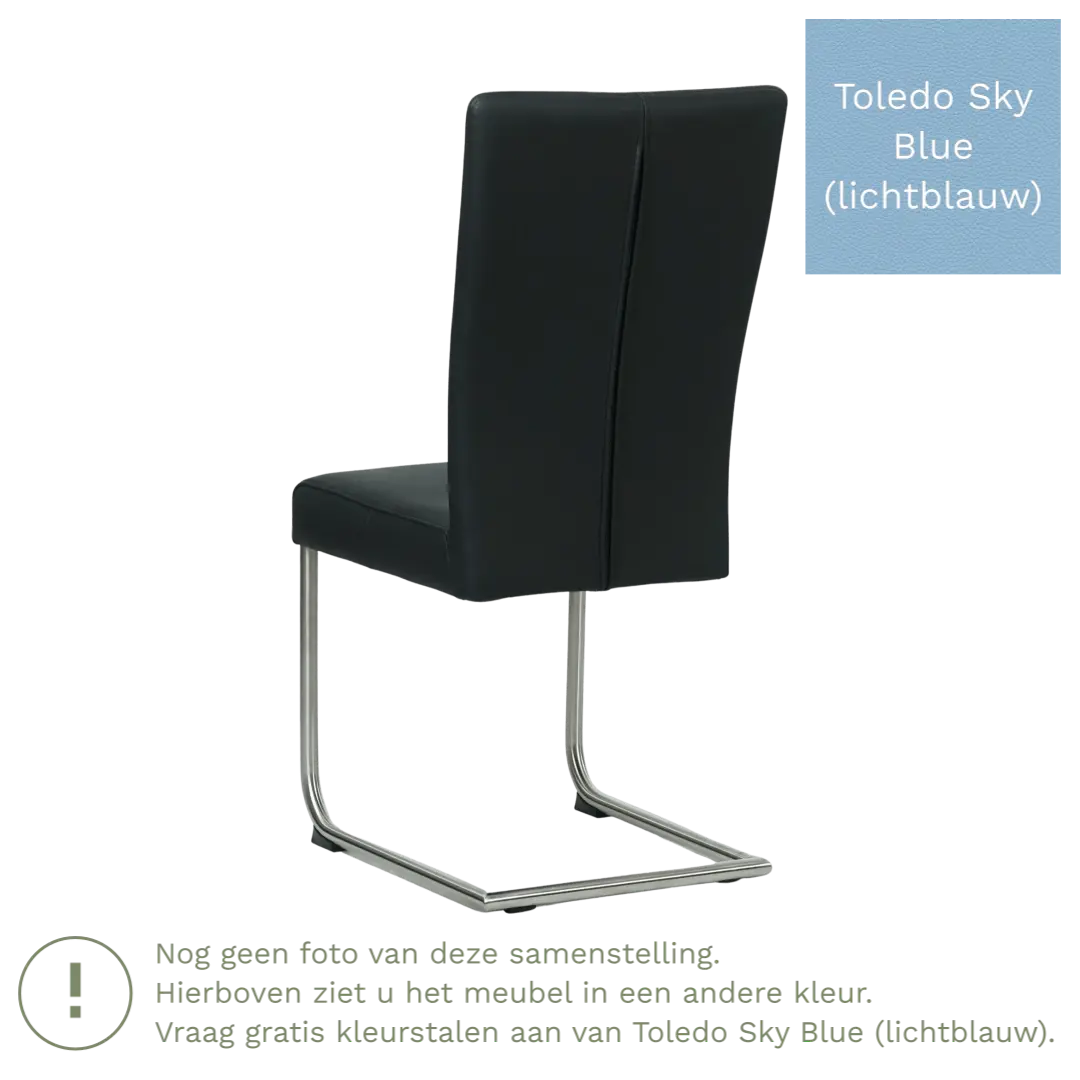 afbeelding van Leren eetkamerstoel Dry - Toledo Sky Blue (lichtblauw) - Sledepoot staal rond RVS