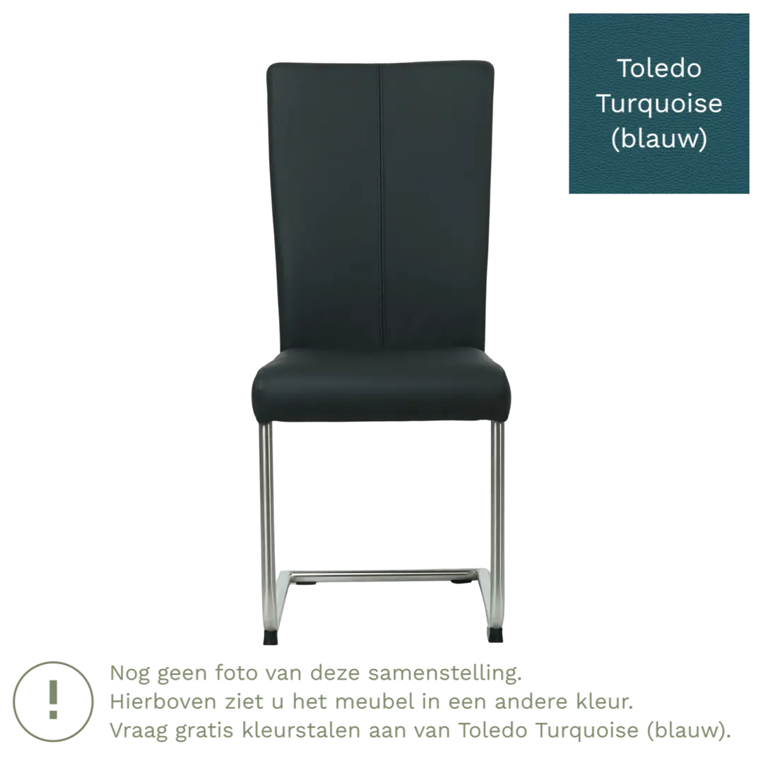 afbeelding van Leren eetkamerstoel Dry - Toledo Turquoise (blauw) - Sledepoot staal rond RVS