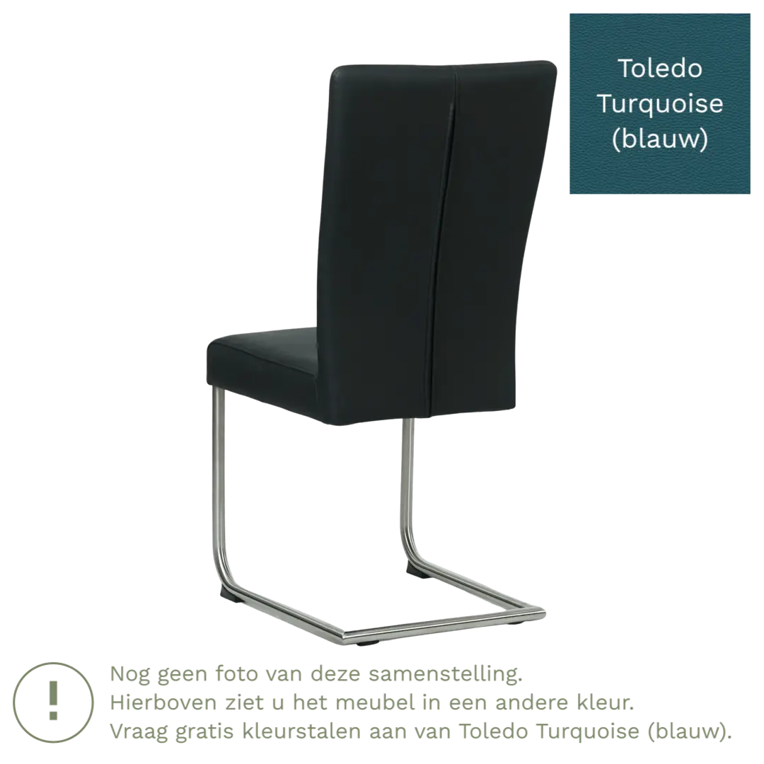 afbeelding van Leren eetkamerstoel Dry - Toledo Turquoise (blauw) - Sledepoot staal rond RVS