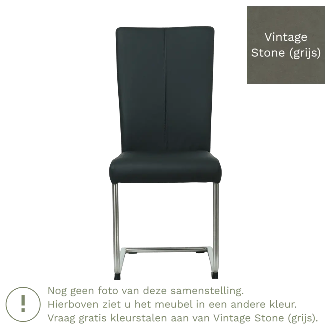 afbeelding van Leren eetkamerstoel Dry - Vintage Stone (grijs) - Sledepoot staal rond zwart