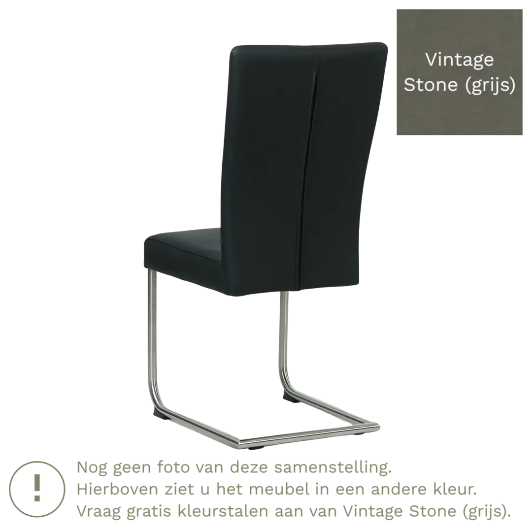 afbeelding van Leren eetkamerstoel Dry - Vintage Stone (grijs) - Sledepoot staal rond zwart
