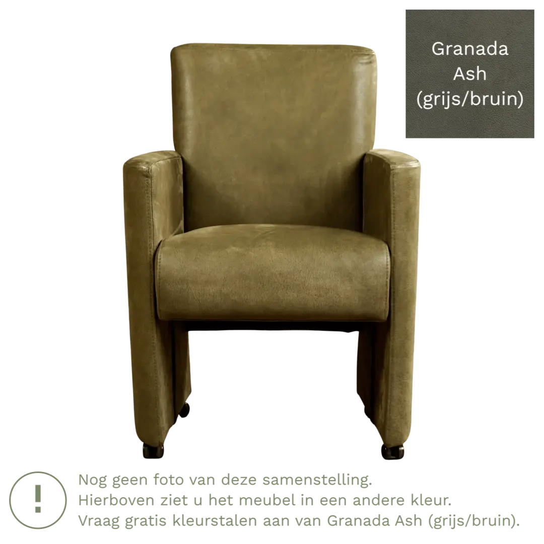 afbeelding van Leren eetkamerstoel Elegant - Granada Ash (grijs/bruin) - Zonder handgreep