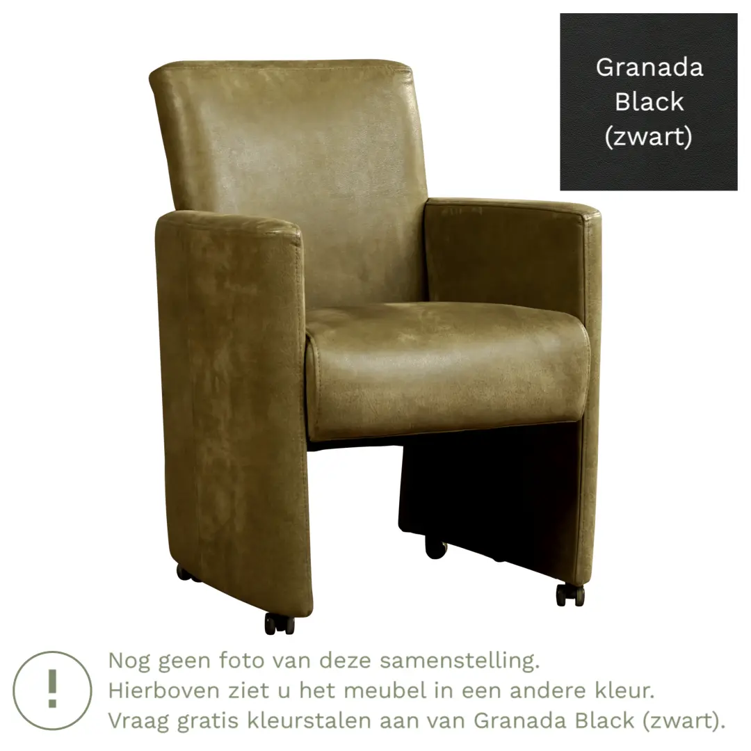 afbeelding van Leren eetkamerstoel Elegant - Granada Black (zwart) - Met handgreep RVS