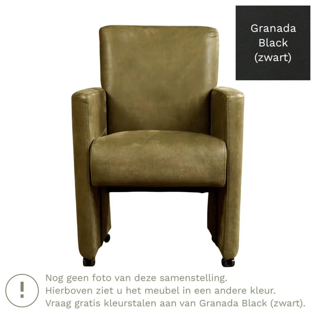 afbeelding van Leren eetkamerstoel Elegant - Granada Black (zwart) - Met handgreep RVS