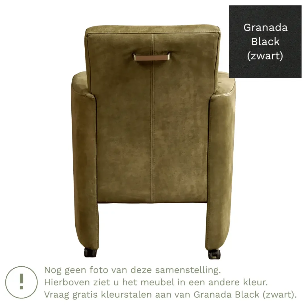 afbeelding van Leren eetkamerstoel Elegant - Granada Black (zwart) - Met handgreep RVS