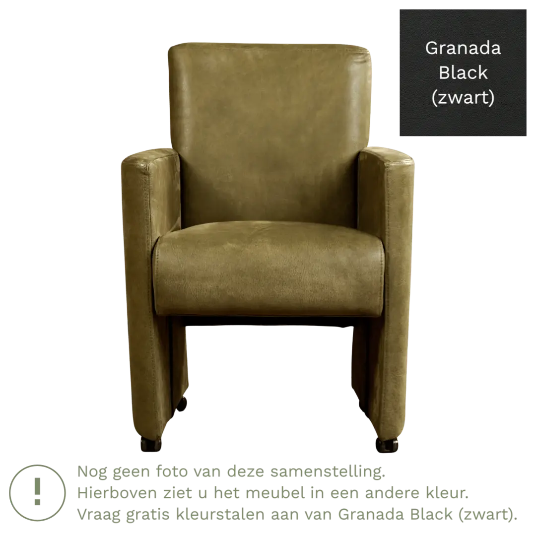 afbeelding van Leren eetkamerstoel Elegant - Granada Black (zwart) - Zonder handgreep