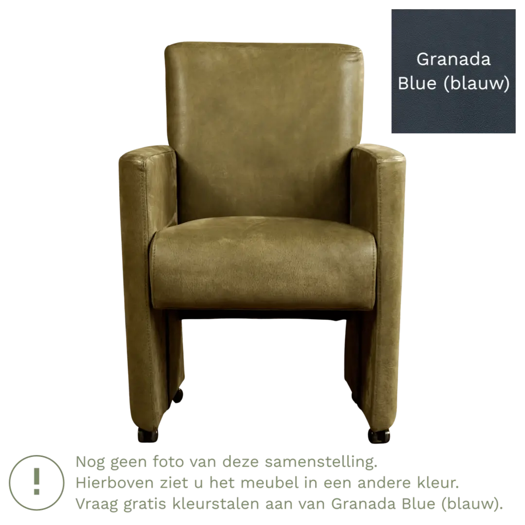 afbeelding van Leren eetkamerstoel Elegant - Granada Blue (blauw) - Met handgreep RVS