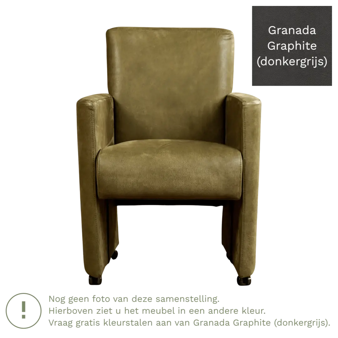 afbeelding van Leren eetkamerstoel Elegant - Granada Graphite (donkergrijs) - Met handgreep zwart