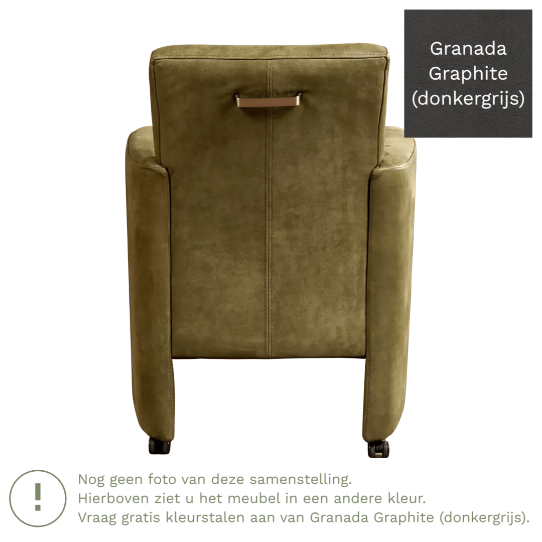 afbeelding van Leren eetkamerstoel Elegant - Granada Graphite (donkergrijs) - Met handgreep zwart