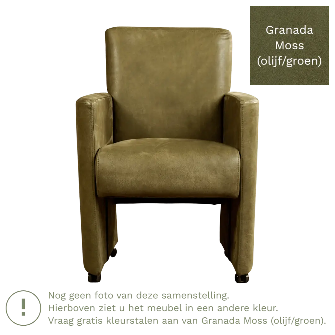 afbeelding van Leren eetkamerstoel Elegant - Granada Moss (olijf/groen) - Met handgreep zwart