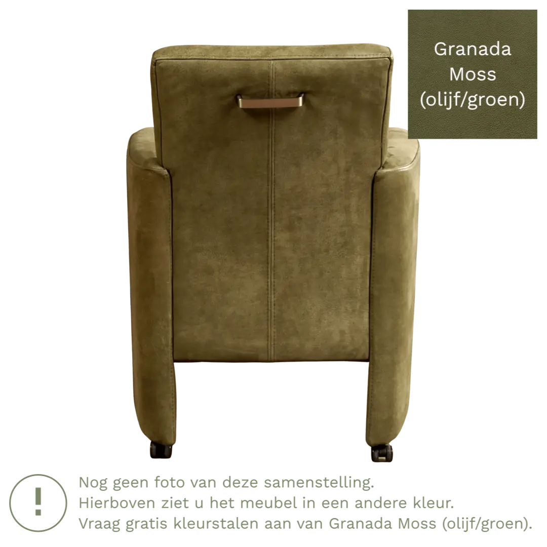 afbeelding van Leren eetkamerstoel Elegant - Granada Moss (olijf/groen) - Met handgreep zwart