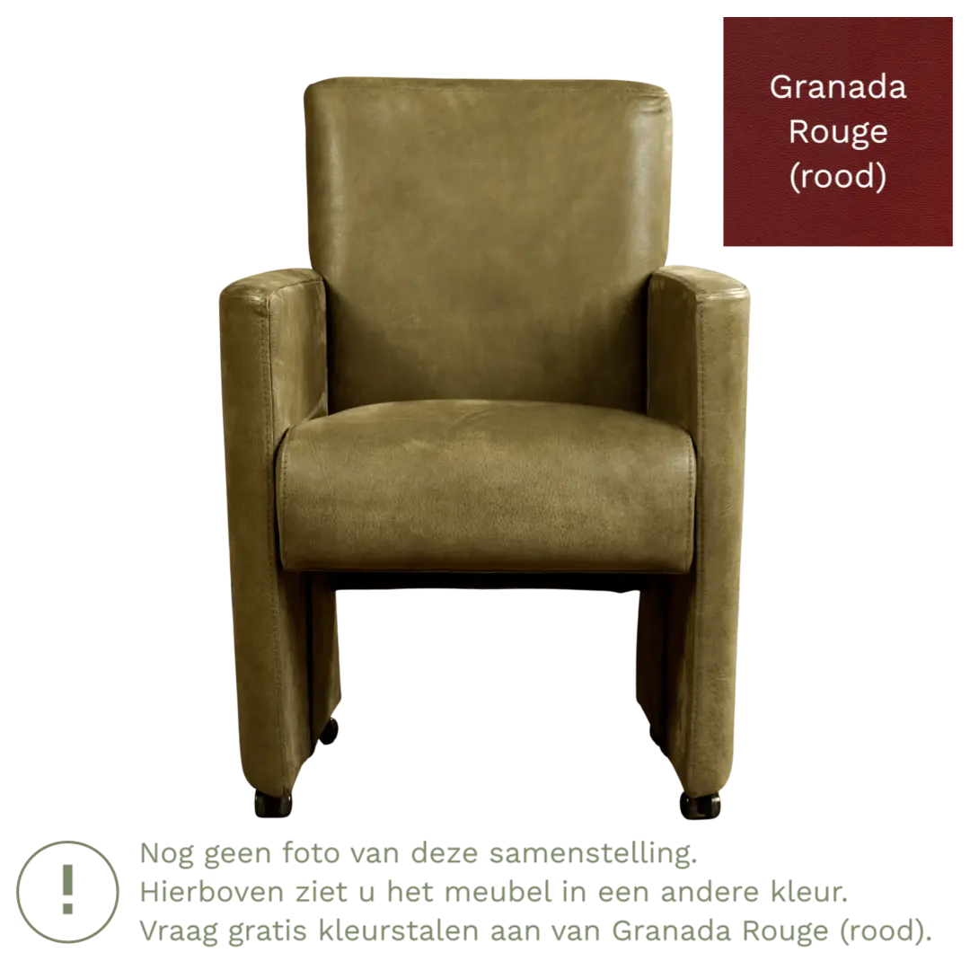 afbeelding van Leren eetkamerstoel Elegant - Granada Rouge (rood) - Zonder handgreep