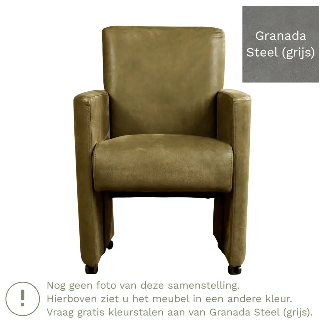 afbeelding van Leren eetkamerstoel Elegant - Granada Steel (grijs) - Zonder handgreep