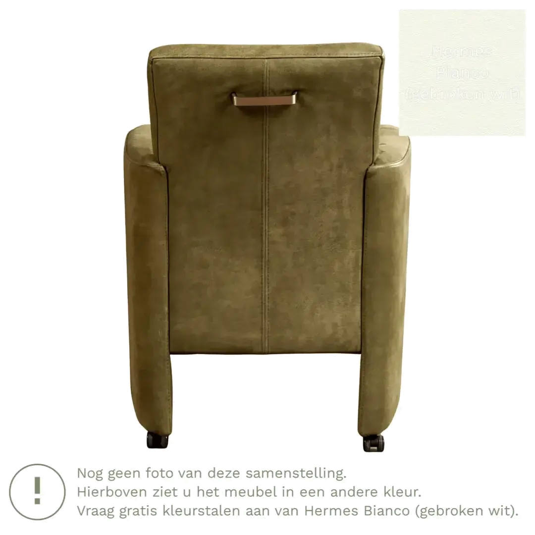 afbeelding van Leren eetkamerstoel Elegant - Hermes Bianco (gebroken wit) - Met handgreep RVS