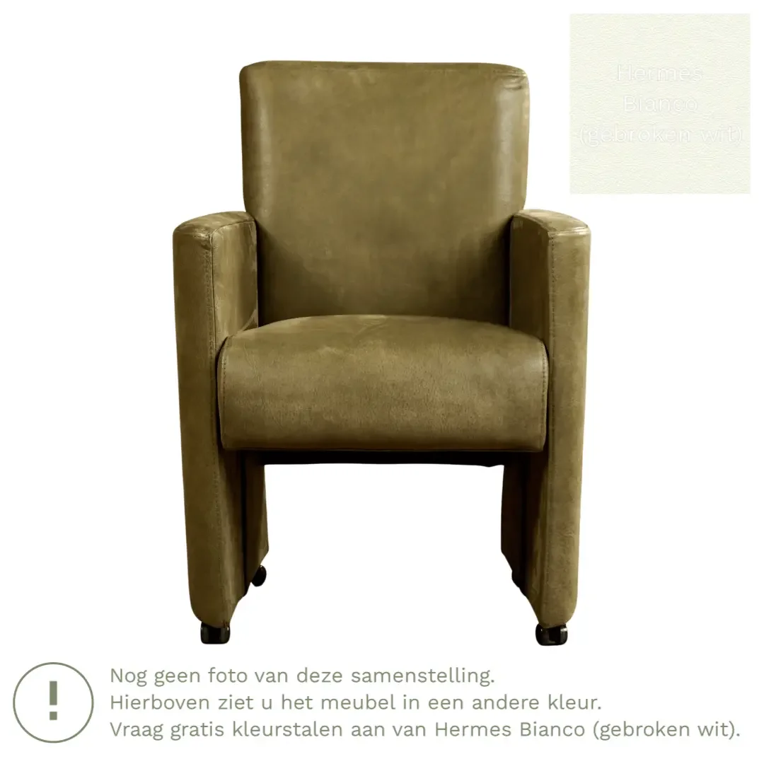 afbeelding van Leren eetkamerstoel Elegant - Hermes Bianco (gebroken wit) - Met handgreep zwart