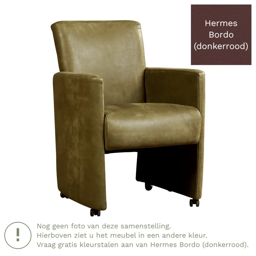 afbeelding van Leren eetkamerstoel Elegant - Hermes Bordo (donkerrood) - Zonder handgreep