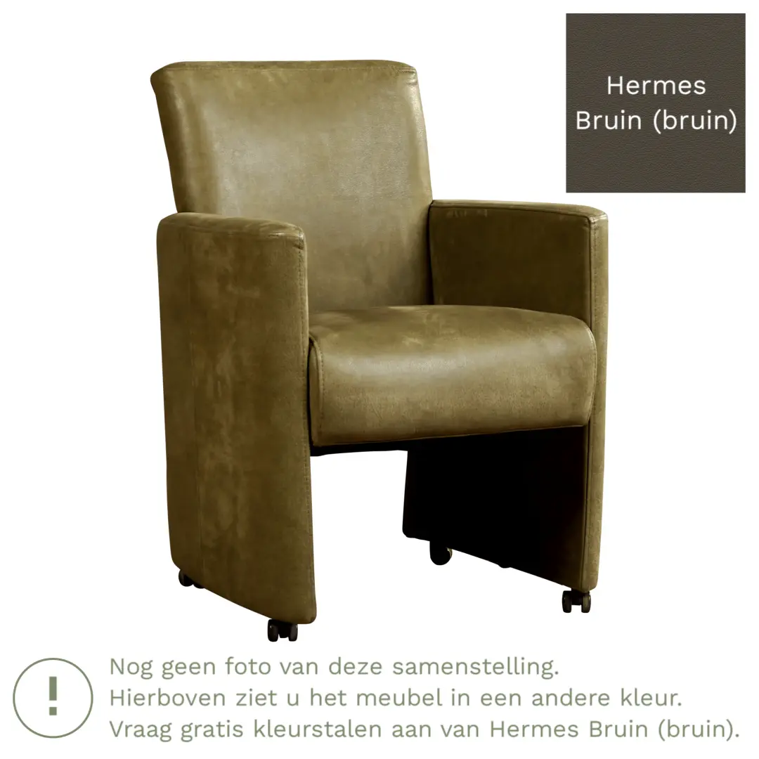 afbeelding van Leren eetkamerstoel Elegant - Hermes Bruin (bruin) - Met handgreep zwart