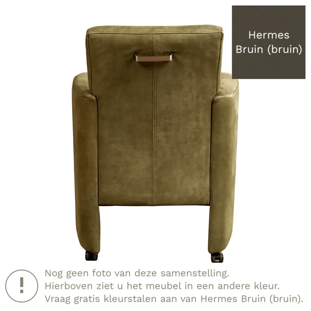 afbeelding van Leren eetkamerstoel Elegant - Hermes Bruin (bruin) - Met handgreep zwart