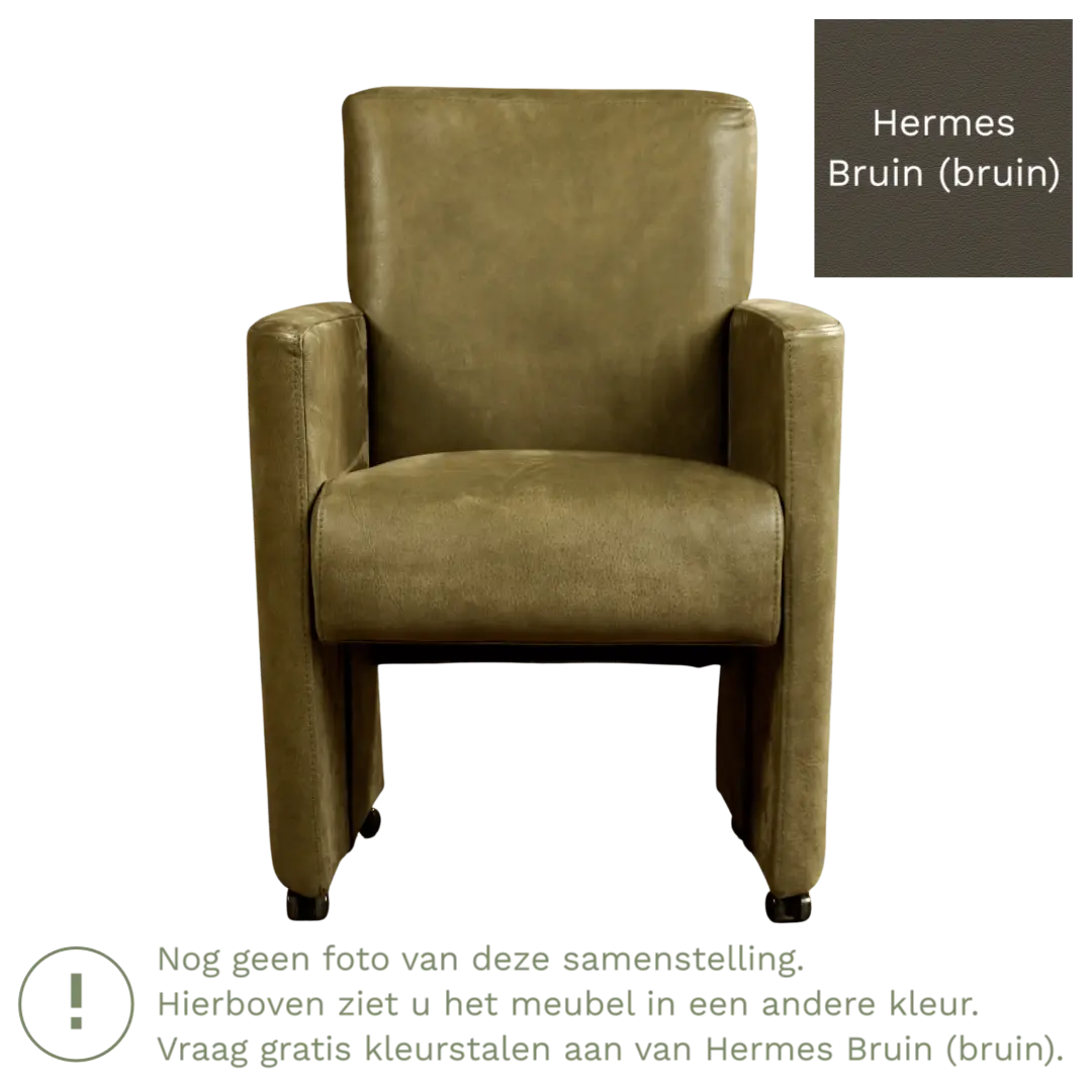 afbeelding van Leren eetkamerstoel Elegant - Hermes Bruin (bruin) - Zonder handgreep