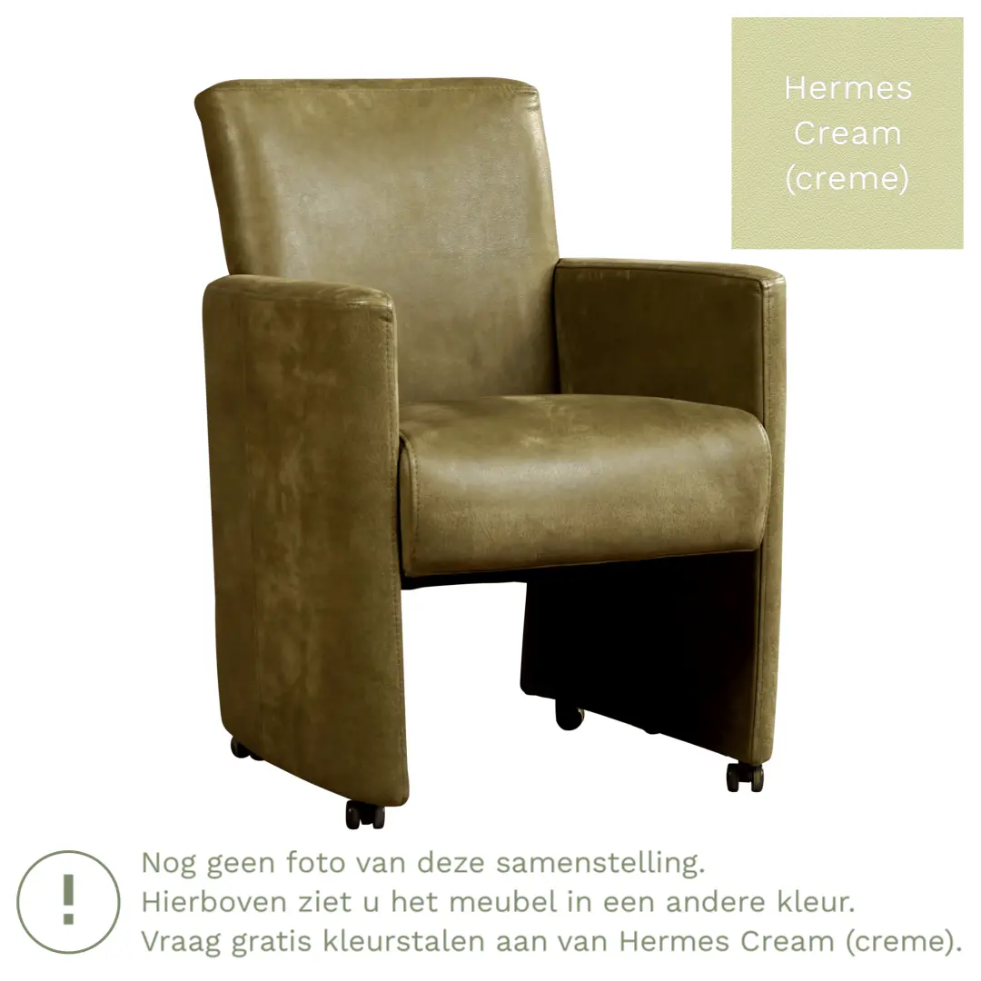 afbeelding van Leren eetkamerstoel Elegant - Hermes Cream (crème) - Met handgreep zwart