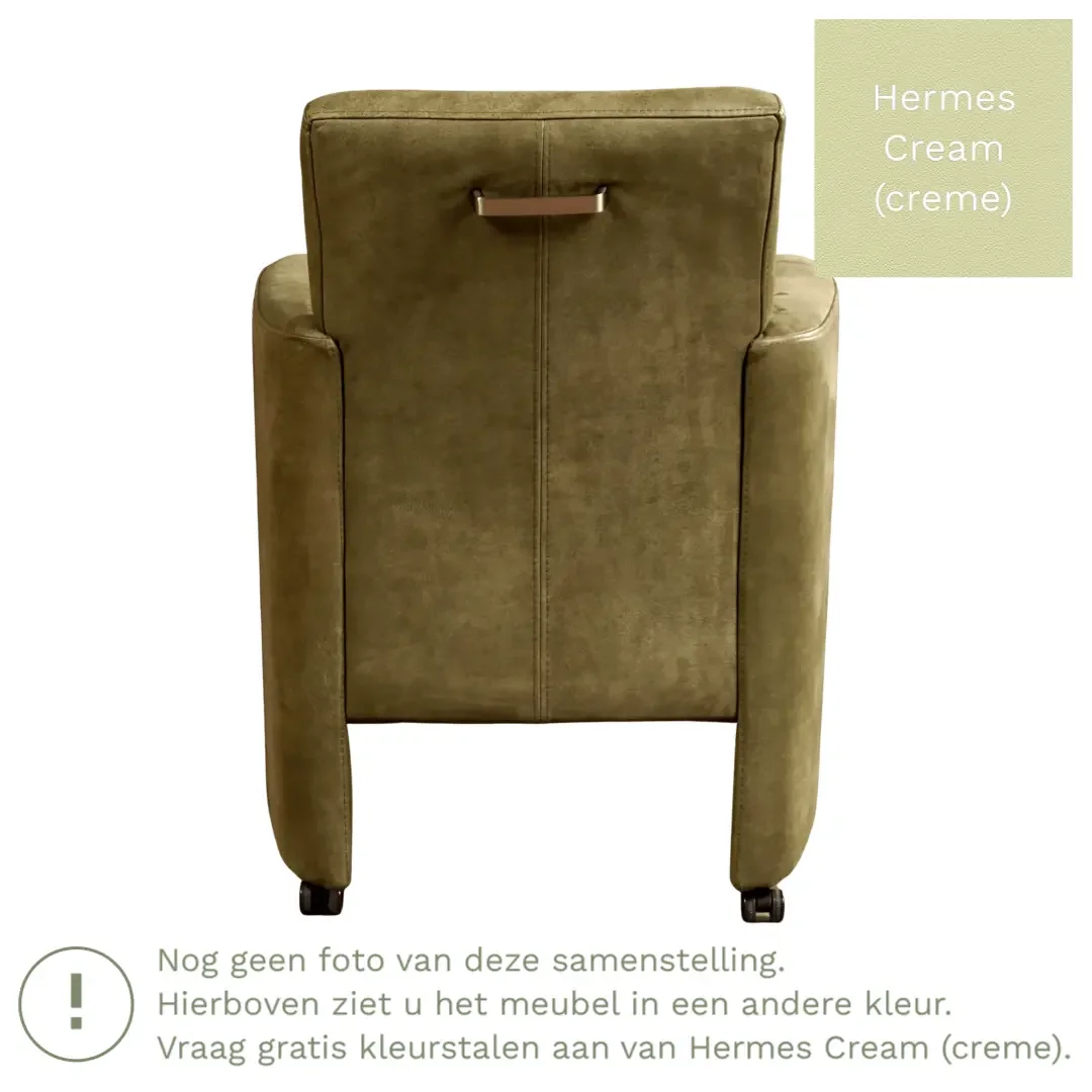 afbeelding van Leren eetkamerstoel Elegant - Hermes Cream (crème) - Met handgreep zwart