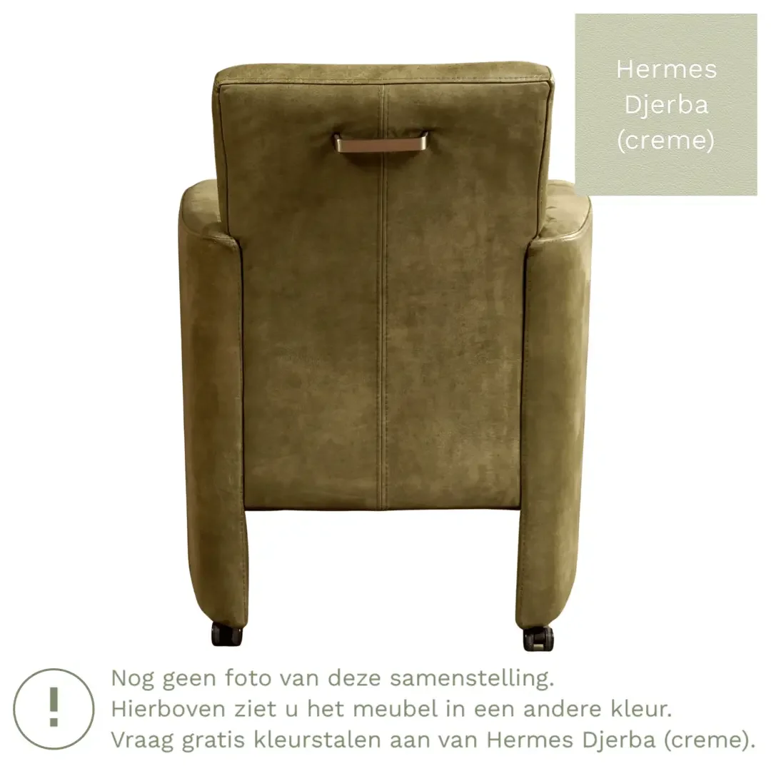 afbeelding van Leren eetkamerstoel Elegant - Hermes Djerba (crème) - Met handgreep zwart