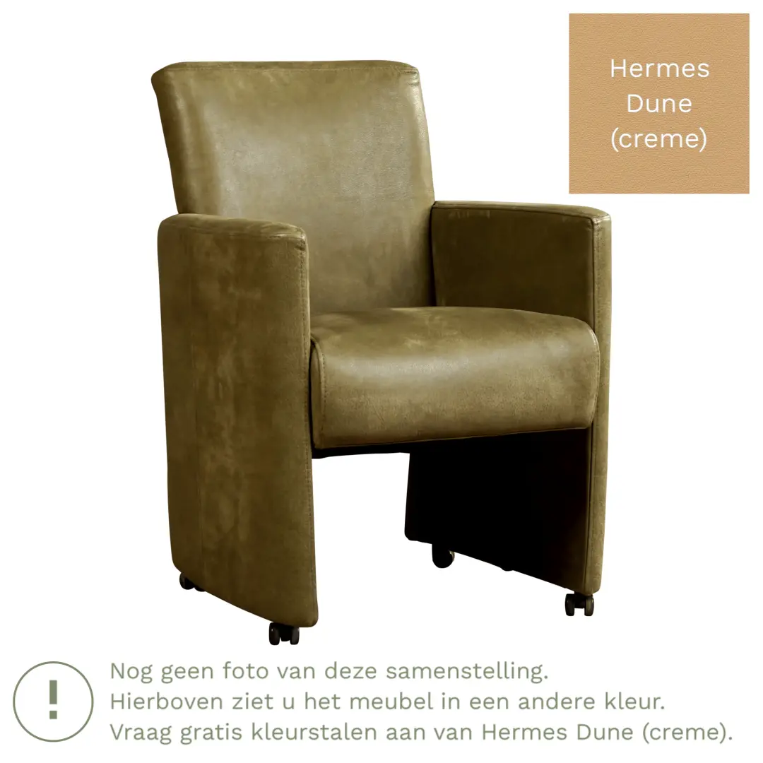 afbeelding van Leren eetkamerstoel Elegant - Hermes Dune (crème) - Met handgreep zwart