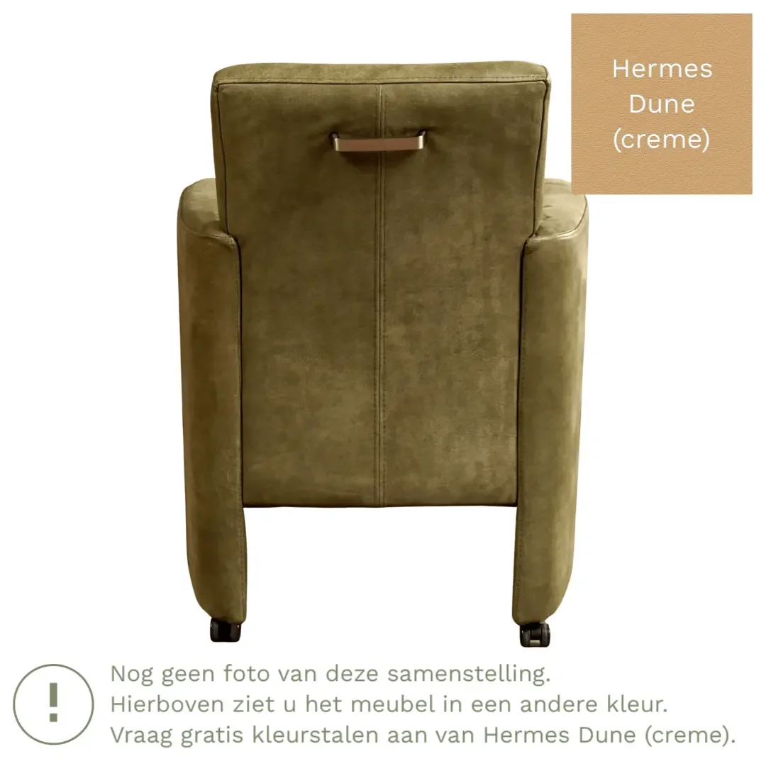 afbeelding van Leren eetkamerstoel Elegant - Hermes Dune (crème) - Zonder handgreep