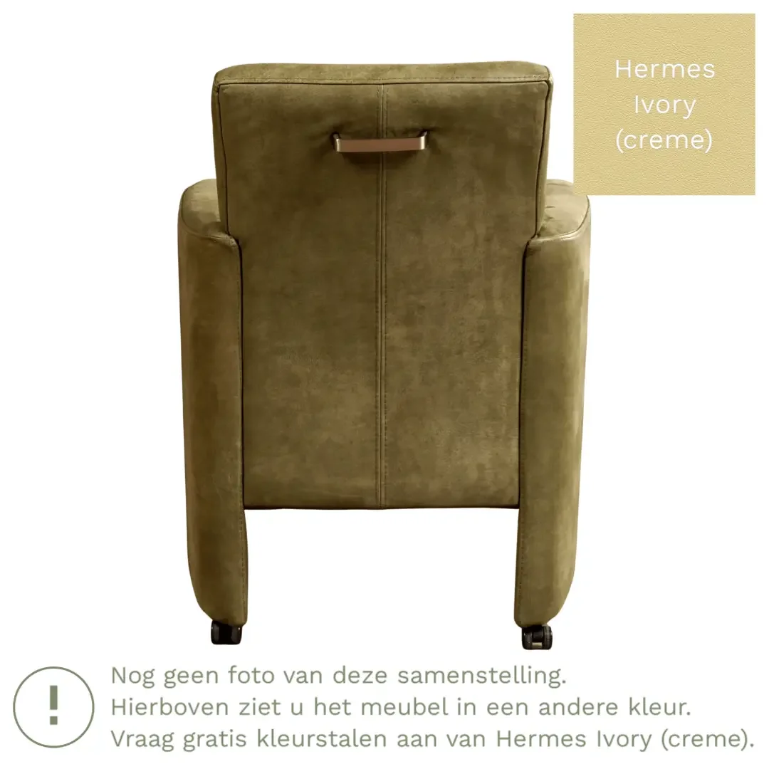 afbeelding van Leren eetkamerstoel Elegant - Hermes Ivory (crème) - Met handgreep RVS