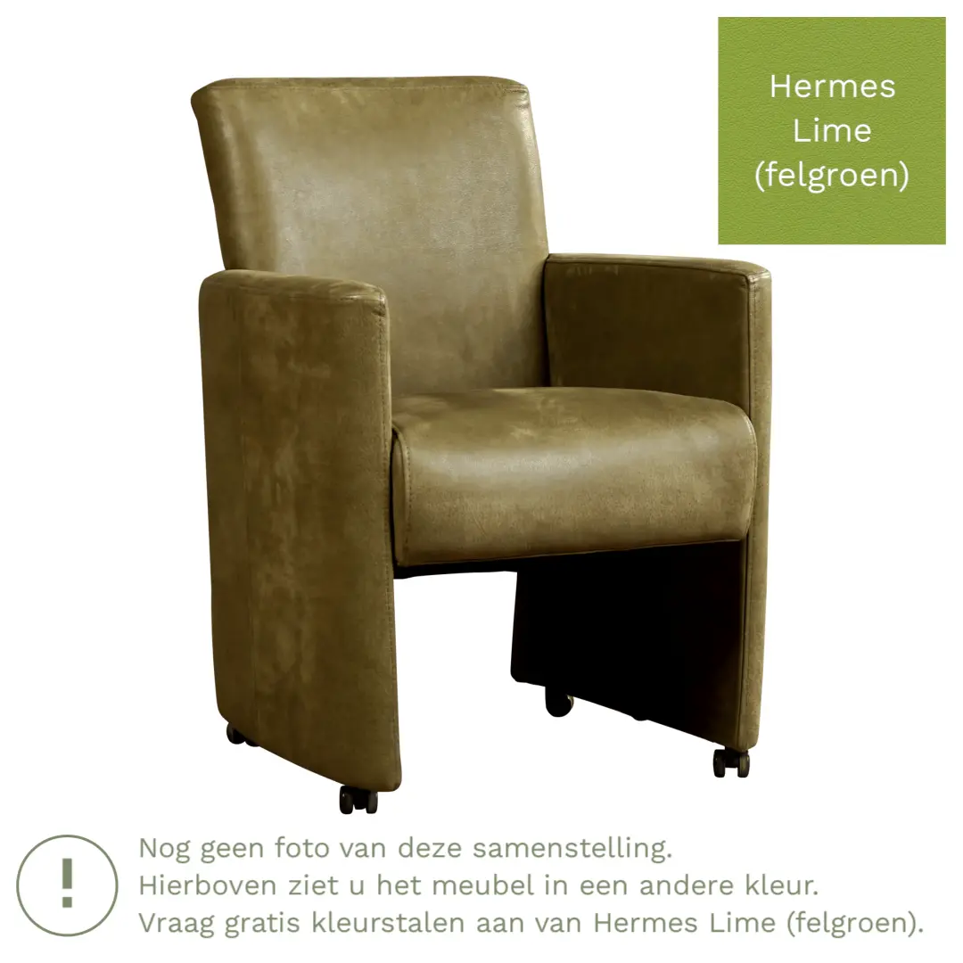 afbeelding van Leren eetkamerstoel Elegant - Hermes Lime (felgroen) - Met handgreep RVS