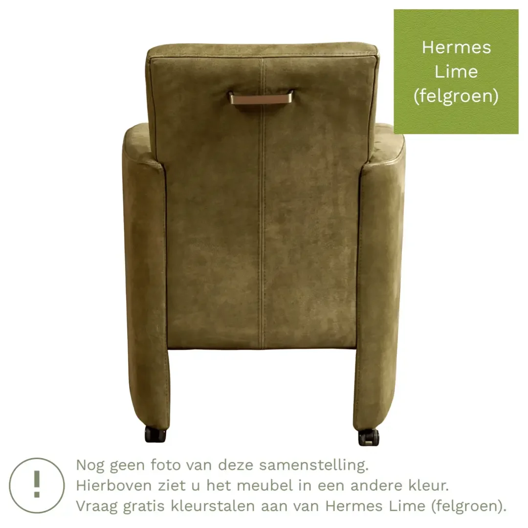 afbeelding van Leren eetkamerstoel Elegant - Hermes Lime (felgroen) - Met handgreep RVS