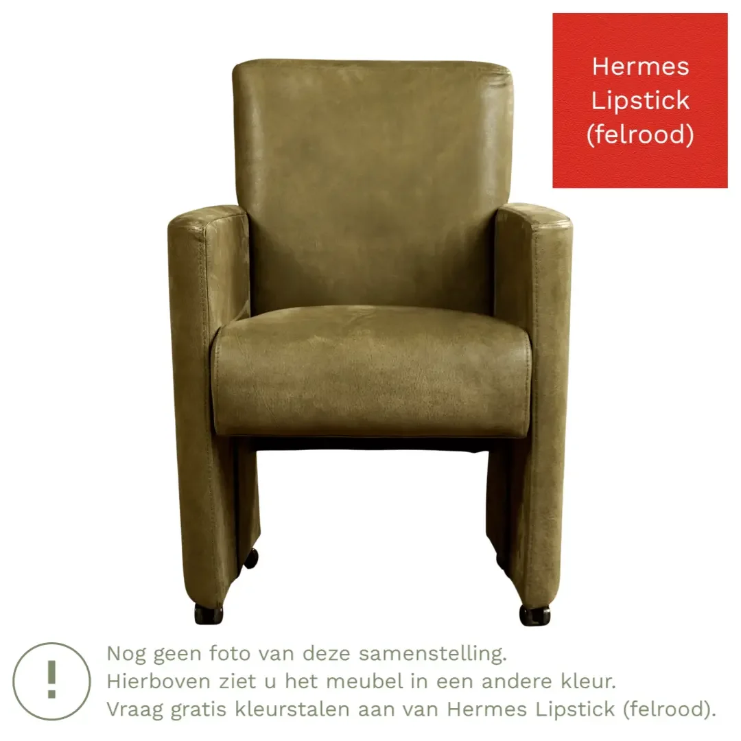 afbeelding van Leren eetkamerstoel Elegant - Hermes Lipstick (felrood) - Zonder handgreep