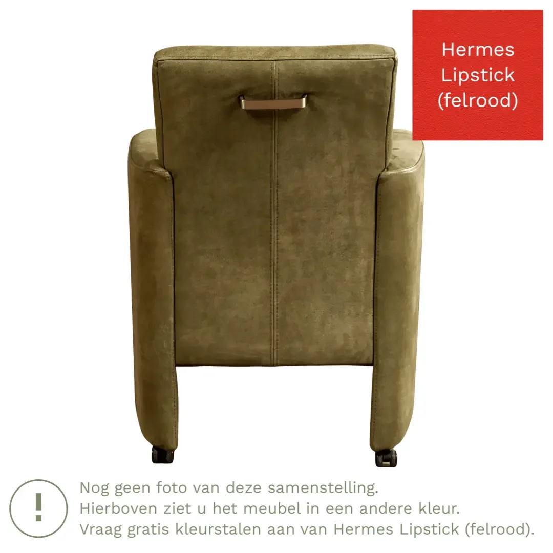 afbeelding van Leren eetkamerstoel Elegant - Hermes Lipstick (felrood) - Zonder handgreep