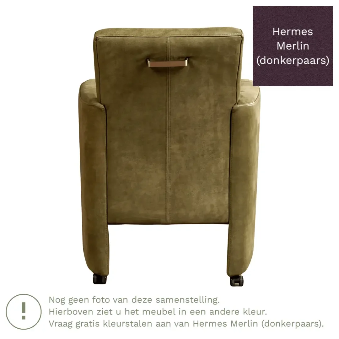 afbeelding van Leren eetkamerstoel Elegant - Hermes Merlin (donkerpaars) - Met handgreep RVS