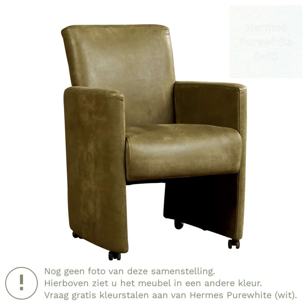 afbeelding van Leren eetkamerstoel Elegant - Hermes Purewhite (wit) - Met handgreep zwart