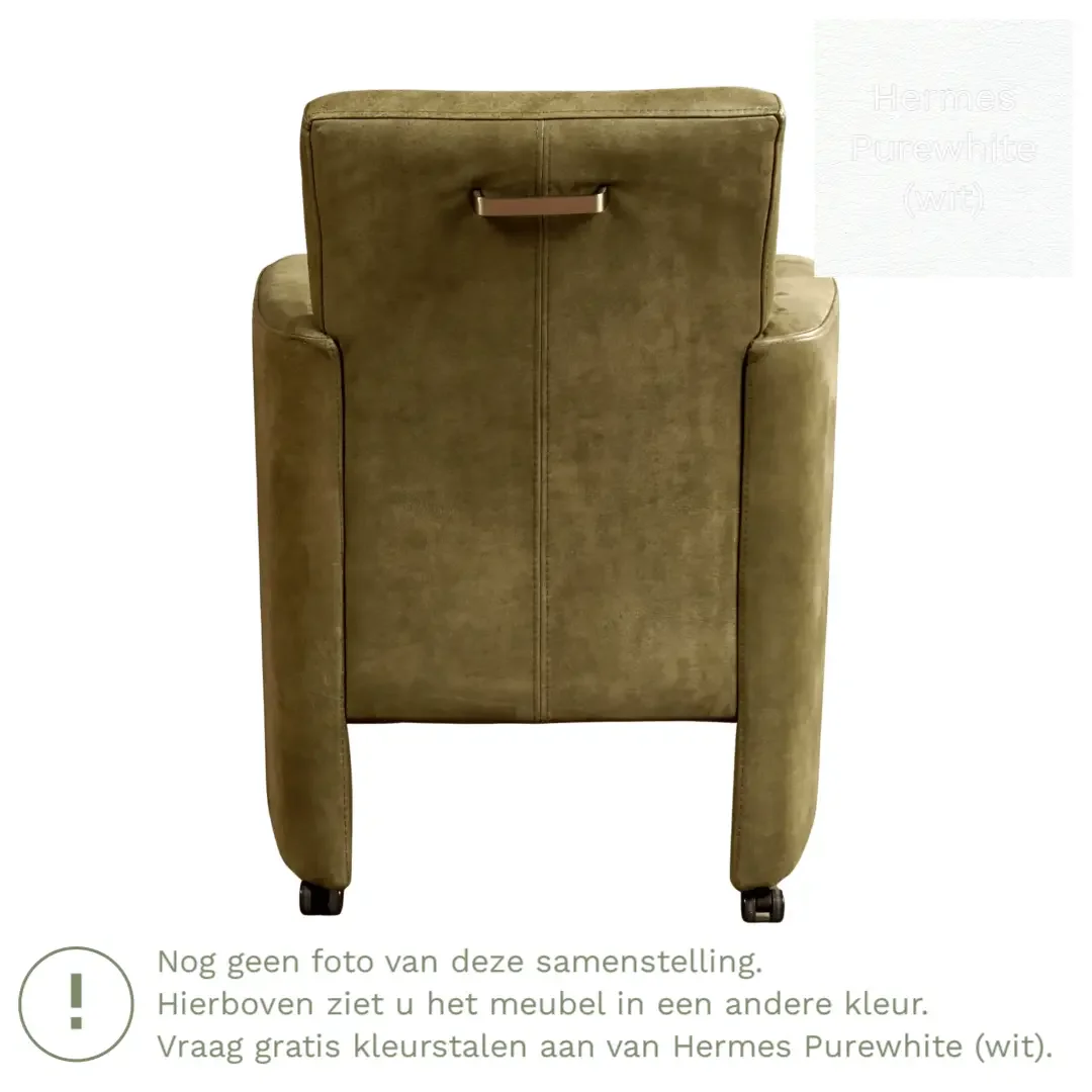 afbeelding van Leren eetkamerstoel Elegant - Hermes Purewhite (wit) - Met handgreep zwart