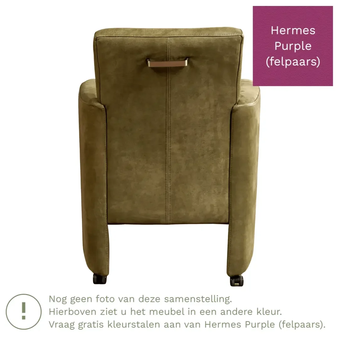 afbeelding van Leren eetkamerstoel Elegant - Hermes Purple (felpaars) - Met handgreep RVS