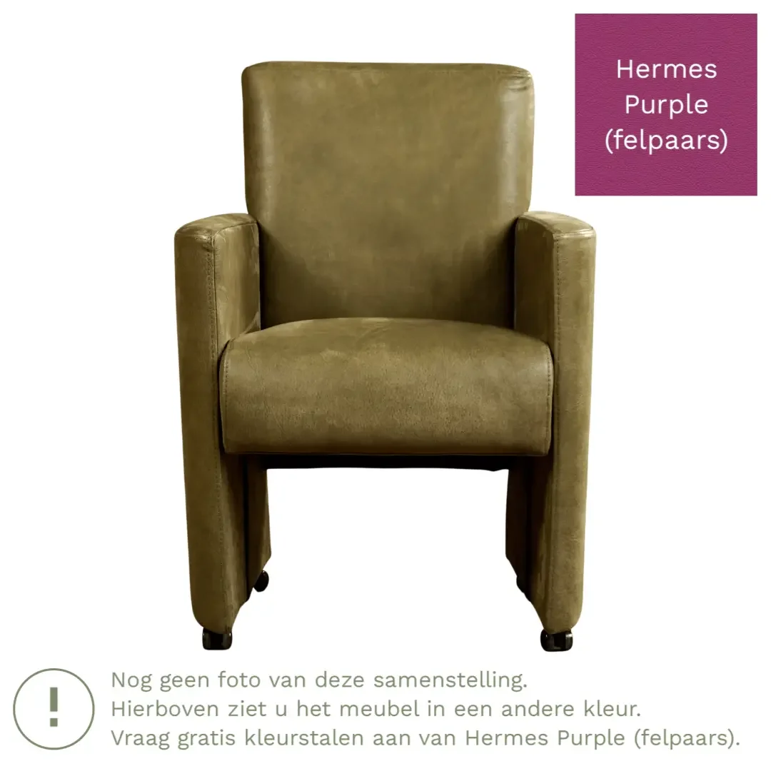 afbeelding van Leren eetkamerstoel Elegant - Hermes Purple (felpaars) - Zonder handgreep