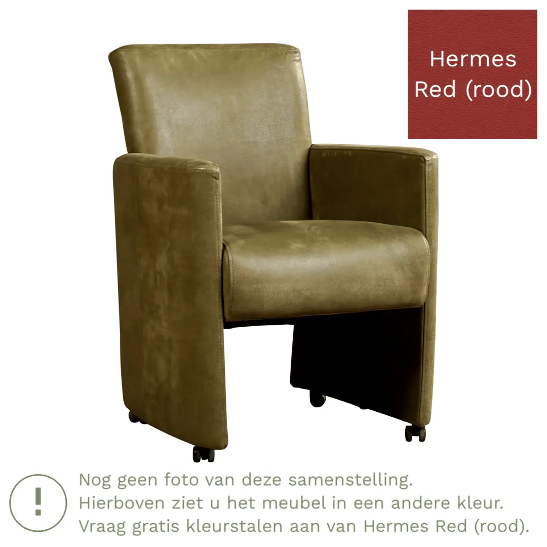 afbeelding van Leren eetkamerstoel Elegant - Hermes Red (rood) - Met handgreep zwart