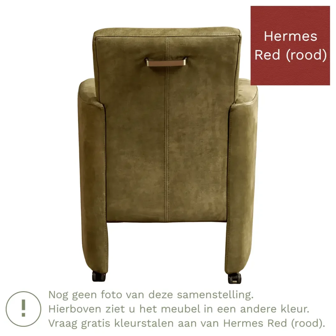 afbeelding van Leren eetkamerstoel Elegant - Hermes Red (rood) - Met handgreep zwart