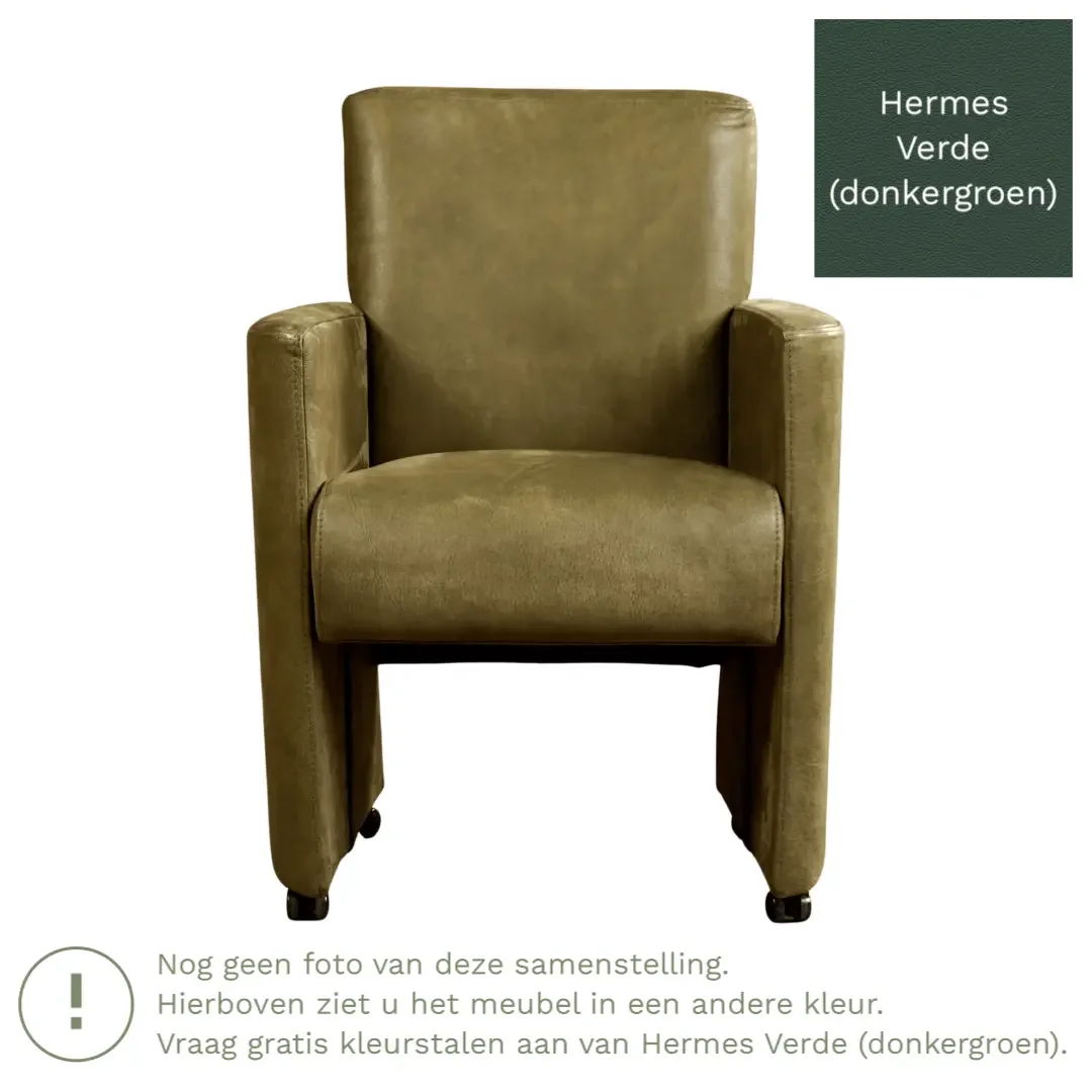 afbeelding van Leren eetkamerstoel Elegant - Hermes Verde (donkergroen) - Met handgreep zwart