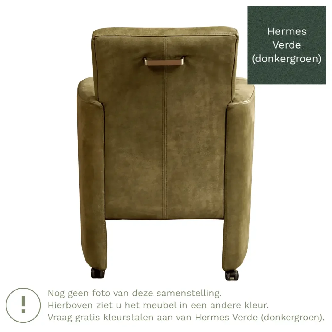 afbeelding van Leren eetkamerstoel Elegant - Hermes Verde (donkergroen) - Met handgreep zwart