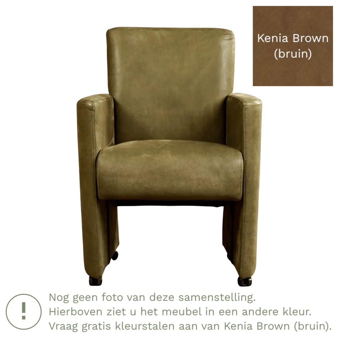 afbeelding van Leren eetkamerstoel Elegant - Kenia Brown (bruin) - Met handgreep zwart