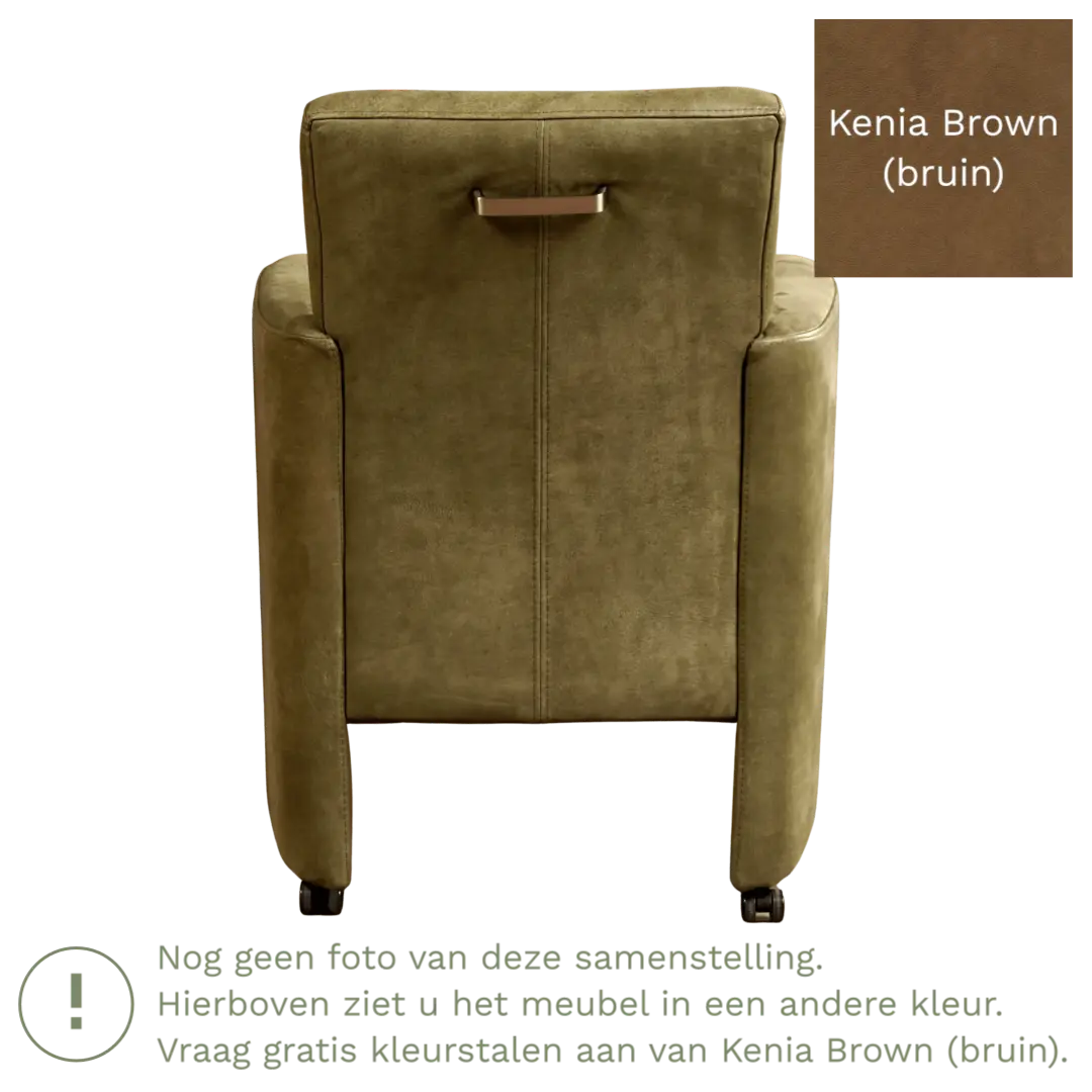 afbeelding van Leren eetkamerstoel Elegant - Kenia Brown (bruin) - Met handgreep zwart