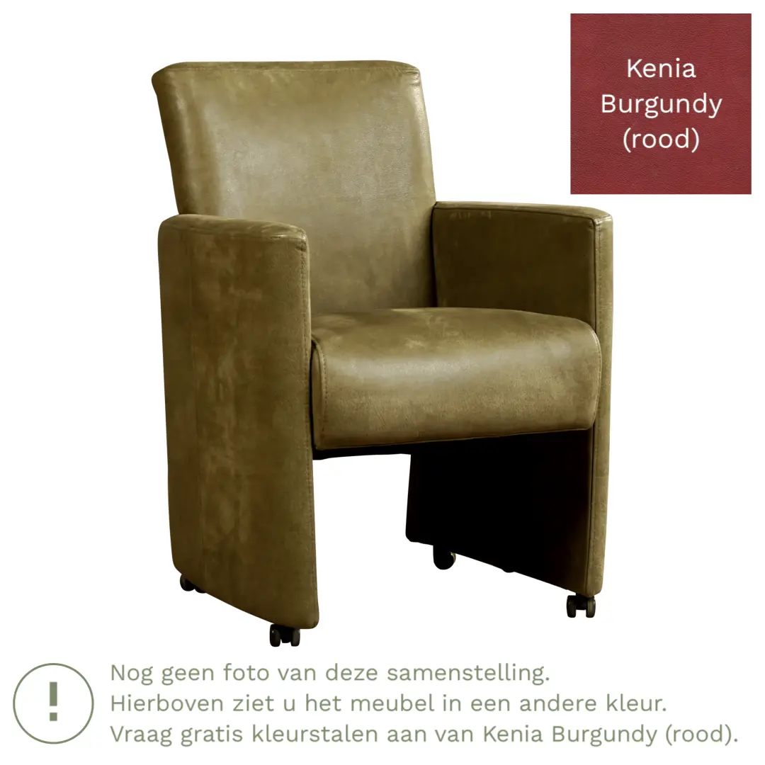 afbeelding van Leren eetkamerstoel Elegant - Kenia Burgundy (rood) - Met handgreep zwart