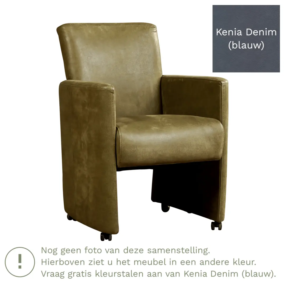 afbeelding van Leren eetkamerstoel Elegant - Kenia Denim (blauw) - Met handgreep zwart